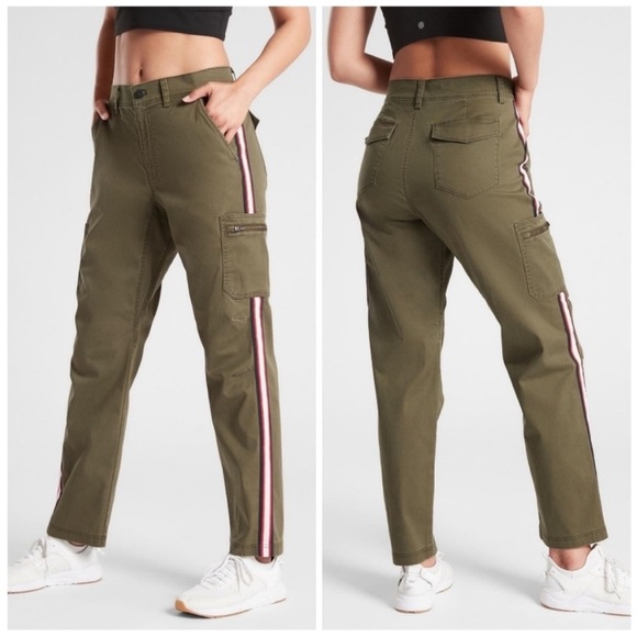 BOGO! Athleta Summit Utility Cargo Pants Olive Green High Rise Striped 4